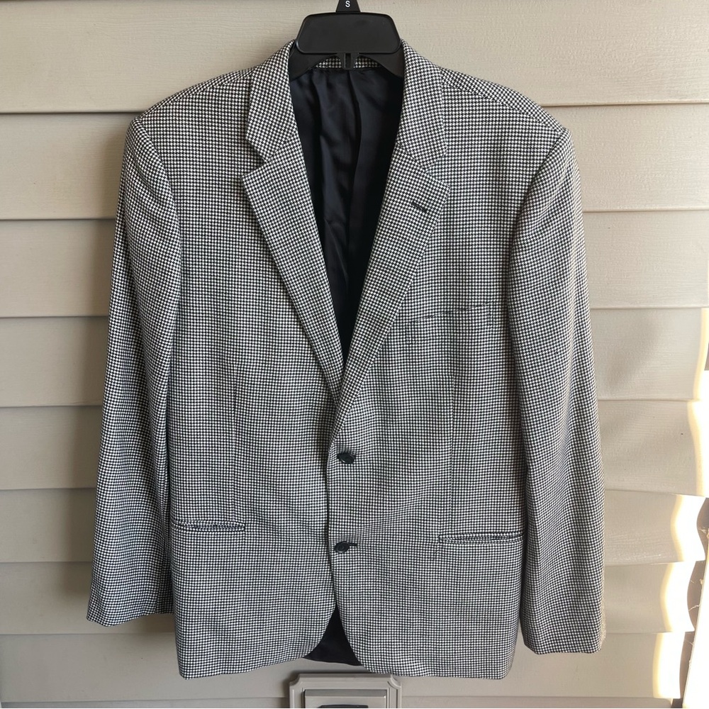 Loro Piana John W Nordstrom 100% Cashmere Sport Coat 46L Black White Houndstooth